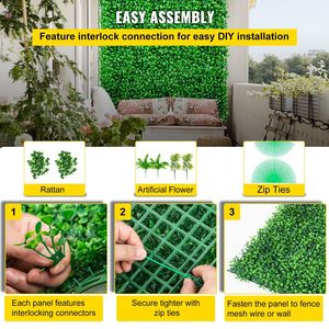 Panneaux de haie artificielle en buis PE, 20 pièces, 20''x20'', certifiés anti-UV, pour la protection de l'intimité, avec fond mural en gazon artificiel - Product Image 3