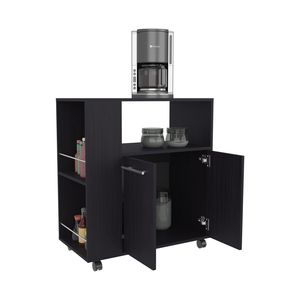 Carrito de cocina FM Furniture Linden con estante para microondas Gabinete de dos puertas de almacenamiento abierto en estilo Wengue - Product Image 5