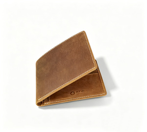 [En stock][Prix de vente au détail] Portefeuille homme bi-fold en cuir véritable Crazy Horse Castello fait main de haute qualité avec protection RFID Marron Marron clair - Product Image 3