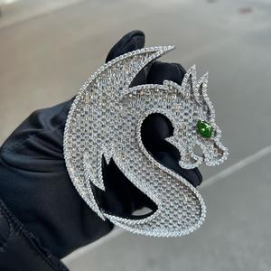 Pendentif Dragon de Luxe en Argent 925 avec Moissanite Ronde Taille Brillant, Micro-Incrustation, Bijou Unisexe Thème Animal Hip Hop - Product Image 2