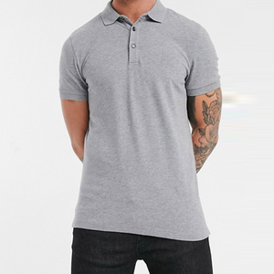Polo de Manga Corta para Hombre, Color Gris Sólido, Algodón Piqué, Casual, Transpirable, Corte Regular - Product Image 1
