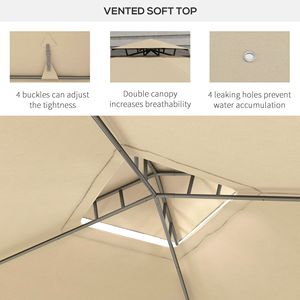 Gazebo in Alluminio 2.9x3.5m Design Elegante con Tetto a 2 Livelli, Rete e Fori di Drenaggio, Zanzariera Color Tortora per Feste in Patio - Product Image 5