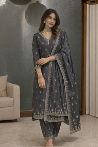 Nuevo conjunto elegante de kurta, salwar y dupatta de algodón bordado para mujer, ideal para oficina y fiestas. - Product Image 5