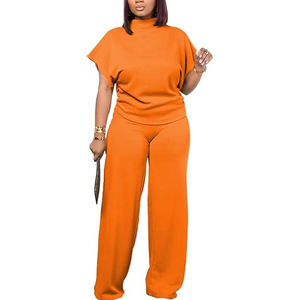 Conjunto Deportivo de Dos Piezas con Capucha para Hombre, Talla Grande, Color Naranja, Corte Holgado Informal, Pantalones Largos de Color Sólido, Camiseta de Manga Corta, Estilo Vintage - Product Image 3