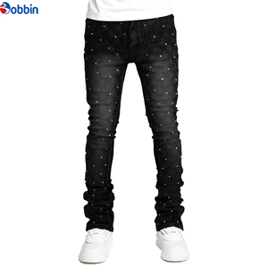 Hot Selling Men's Jeans <b>Pants</b> Best Quality Men's Diamond Slim Fit Jeans Black Dot <b>Sequined</b> Mid Waist Casual Cotton Zipper <b>Pants</b> - Product Image 1