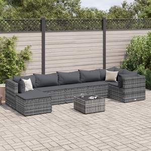 Set da salotto in Poly Rattan grigio 8 pezzi con cuscini Set da giardino modello D0100H5CDZ8 - Product Image 1