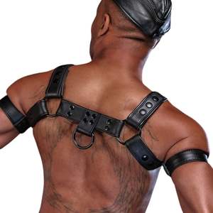 Arnés de Cuero Sintético para Hombre, Estilo Bulldog, Color Gris Oscuro, Correas Ajustables para el Pecho, Ropa de Club Premium, Disfraz Sexy con Encaje - Product Image 6