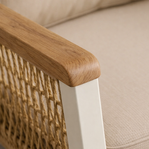 Sillón Moderno de Ratán BeNK con Cojín de Poliéster, Silla de Comedor para Exteriores, Diseño Contemporáneo, Patas de Metal, Muebles Tapizados - Product Image 4