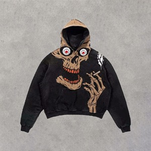 <b>Top</b> Quality Puff Print <b>Skull</b> Graphic Hoodie Unisex Drop Shoulder Loose Fit Cotton Fleece Warm Winter Pullover Custom Logo Style - Product Image 4