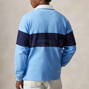 Camiseta de Rugby de Manga Larga para Hombre, Color Azul Marino Claro, con Bloques de Color, Logotipo Bordado, Cuello Camisero, Poliéster que Absorbe la Humedad, Corte Regular - Product Image 5