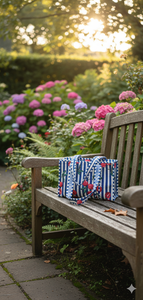 Bolsa de Compras para Mujer Hecha a Mano, Azul a Rayas, Acolchada de Algodón, Personalizable, con Cierre de Cremallera, Ecológica, de Lona Vintage, para Viaje - Product Image 4