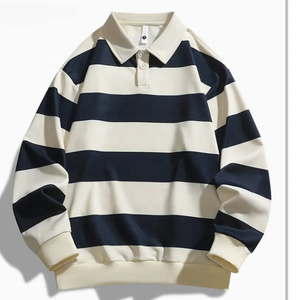 Polo de manga larga para hombre, Camiseta de cuello polo en blanco con servicio personalizado a rayas, Polo de manga larga con logotipo personalizado para hombre - Product Image 3