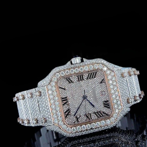 Reloj Mecánico Redondo de Lujo para Hombre, Acero Inoxidable, Incrustaciones de Diamantes, Esfera Luminosa, Cristal Mineral, 40.5mm, Cierre de Mariposa - Product Image 1