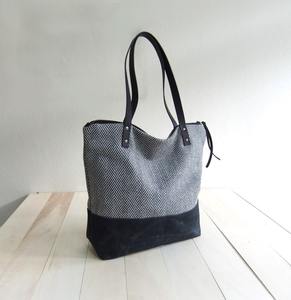 Sac fourre-tout en cuir et toile, durable, imperméable, sac à bandoulière, sac de voyage, sac de travail, sac de shopping, grande capacité, broderie ouverte LCTB-0090 - Product Image 2