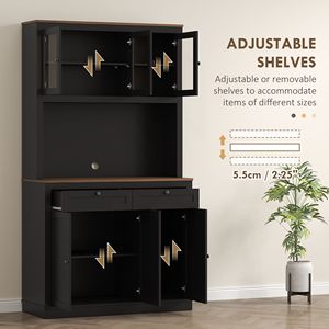 Mobile dispensa da cucina nero da 71 pollici con supporto per microonde, credenza con 2 cassetti e ripiani regolabili - Product Image 5
