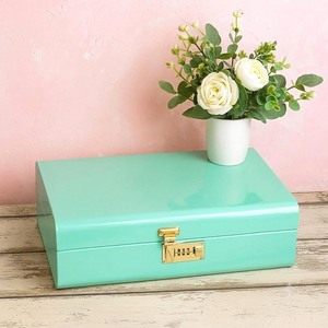 Premium Mint Green Lacquered Wooden <b>Keepsake</b> Trunk <b>Box</b> Decorative Combination Lock Organizer - Product Image 6