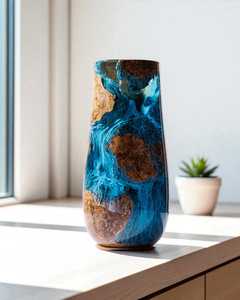 Handmade Burl Wood & Resin <b>Vase</b>: Rustic Modern Home Decor - Product Image 2