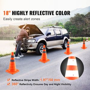 Confezione da 4 Coni Stradali Riflettenti Pieghevoli da 18 Pollici con Base Larga e Borsa per il Trasporto - Product Image 2