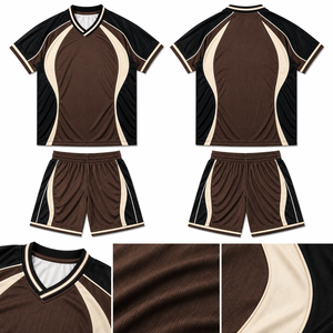 Maillot de football unisexe marron et noir, manches courtes, col rond, en polyester anti-humidité, coupe régulière, anti-UV, personnalisable pour toutes les équipes - Product Image 4