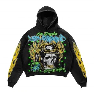 Hoodie court surdimensionné personnalisé brodé pour l'hiver, avec ourlet brut déchiré, impression DTG, qualité luxe, en molleton bouclette épais, délavé à l'acide - Product Image 2