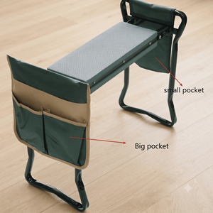 Taburete Plegable Verde para Jardín con Estructura de Acero Aleado, Capacidad de Carga de 150 kg, Bolsillos de Almacenamiento y Asiento - Product Image 6