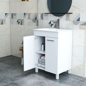 Mobile bagno a doppia anta da 24 pollici con cerniere soft-close, ripiano regolabile e lavabo integrato, montaggio a pavimento - Product Image 3