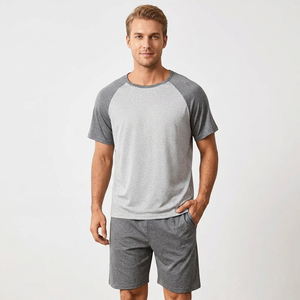 Completo Loungewear <span class=keywords><strong>Uomo</strong></span> Grigio in Maglia Eco-Friendly 2 Pezzi: T-Shirt a Maniche Corte e <span class=keywords><strong>Pantaloncini</strong></span> Casual Traspirante Estivo 100% Cotone - Product Image 4