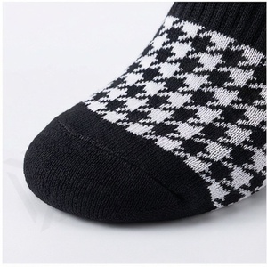 Crew <b>Socks</b> <b>Black</b> White Plaid Pattern Breathable Knitted Regular Style Adult Casual Daily Wear - Product Image 6