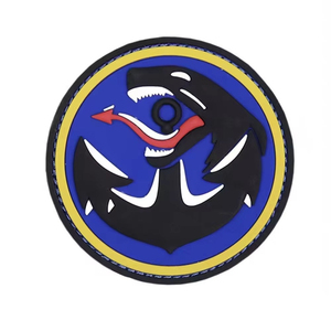 Circular <b>Rubber</b> Patch With 3D Embossed Shark Design Blue Yellow Black Stick-On Decorative Badge For Gifts - Product Image 1