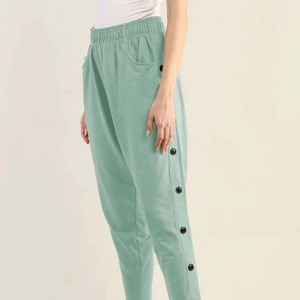 Women's Mint Green <b>Harem</b> Pants Elastic Waist Ankle-Length Loose Fit Casual Spring Knitted Solid Color Button Detail - Product Image 4