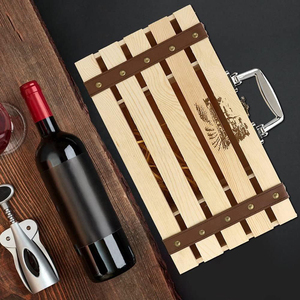 Caja de Regalo para Vino de Madera de Caucho Premium, Porta Botellas Individual Resistente con Asa, Empaque de Vino Ecológico y Sostenible - Product Image 6