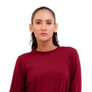 Womens Burgundy <b>Long</b> Sleeve Mini <b>Dress</b> Crew Neck Waist Detail Casual Slim Fit Elegant Fashion <b>Dress</b> Daily Wear Wholesale - Product Image 2