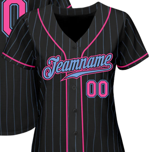Black Light Blue Pinstripe Pink Light Blue Baseball Jersey for Men Button Down Team Uniform Breathable Lightweight <b>Athletic</b> - Product Image 2