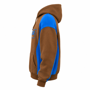 WIDA SPORTS Sweat-shirt à capuche pour homme, marron et bleu, à blocs de couleur, manches raglan, en polaire, décontracté, pull d'automne - Product Image 3