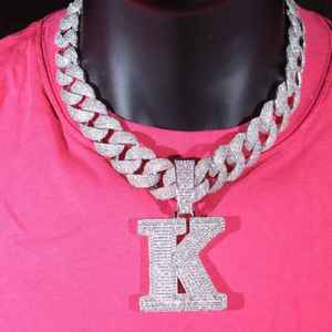 Colgantes con Letras K y J, Plata 925, Baño de Rodio, Cristal, Microincrustaciones de Diamantes de Imitación, Estilo Hiphop, Unisex - Product Image 2