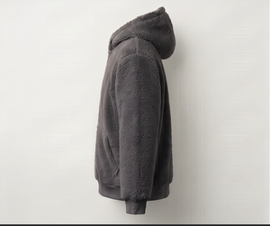 Sweat-shirt à capuche en molleton gris foncé pour homme, coupe classique, couleur unie, vêtement d'hiver décontracté, tricoté, anti-boulochage, style pull - Product Image 4