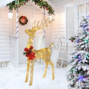 Pre-illuminato 90 luci LED a prova di intemperie 4ft slitta Santa renna ornamento di natale illuminato per interni/esterni decorazione per la casa Zip - Product Image 1