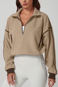 Sudadera de Mujer Ecológica con Bloques de Color, de Felpa Sherpa, con Cierre de Cremallera de un Cuarto, Manga Larga, Cálida para Otoño, con Bolsillo Delantero - Product Image 3
