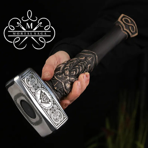 Mortal Saga Marteau de réflexion multifonction luxueux, manche en bois de frêne, tête en acier Damas, finition polie haute brillance, conception durable 13.58 - Product Image 3