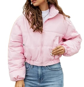 Chaqueta de bombardero acolchada Reversible de invierno para mujer, abrigo corto con cuello levantado, abrigo cálido de punto estampado de tela de lana gruesa - Product Image 1