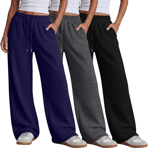 Pantalon de survêtement ample pour femme avec logo personnalisé, en molleton 100% coton épais, décontracté, coupe large, taille haute, style jogger - Product Image 1