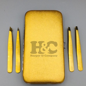 Pinzas al por mayor: Pinzas doradas para cejas de acero inoxidable con punta inclinada, ecológicas, de última tendencia, multifuncionales, paquete de 4 unidades. - Product Image 4