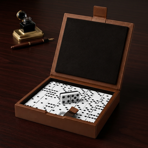 Juego de dominó de cuero en un estuche de lujo con interior de fieltro, juego de mesa moderno premium doble seis para entretenimiento familiar - Product Image 4