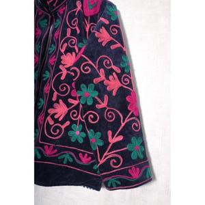 Chaqueta de Terciopelo Bordada a Mano con Estampado Floral, Cuello Mao, Manga Larga, Abrigo de Otoño para Mujer - Product Image 2