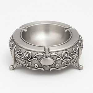 Cendrier rond en laiton gravé à la main de style antique, pour cigarettes, idéal pour la maison, le bar, le bureau, l'hôtel, décoration de table. - Product Image 4