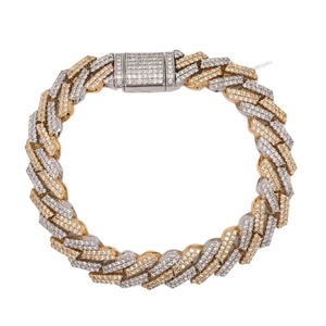 สร้อยข้อมือแบบ2แถวของผู้ชายสีทองขาวและชุบทองคำขาว925สเตอร์ลิงฮิปฮอปสองโทนหนัก Miami คิวบา - Product Image 1