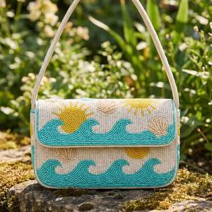 Summer <b>Women</b> Flap Seed Beaded Handbag Trending Crossbody Purse <b>Beach</b> Pattern Embroidered <b>Women</b> Shoulder <b>Bag</b> Fashion Accessories - Product Image 4