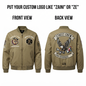 <b>Mens</b> Premium 280 GSM Cotton Twill Bomber <b>Jacket</b> Khaki Rib Cuffs Custom Embroidered Logo <b>Utility</b> Sleeve Pocket Streetwear Wear - Product Image 1