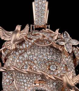 Colgante de Jesús de 3 pulgadas de alto, estilo Hiphop, totalmente engastado con diamantes de moissanita VVS, con pájaros de espina, chapado en oro rosa y rodio - Product Image 2