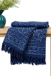 Plaid en coton de luxe imprimé au bloc indigo pour la décoration intérieure, vente en gros de plaids pour la décoration du salon - Product Image 2